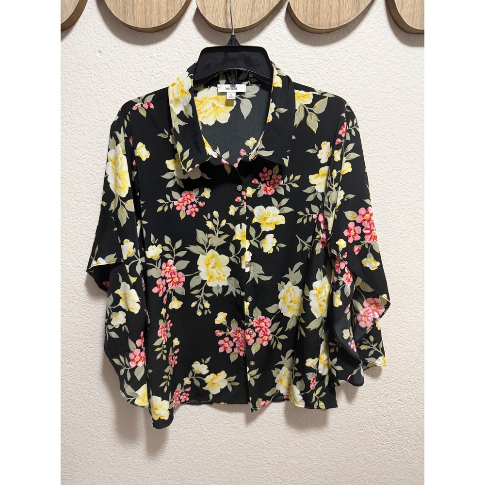 Kensie Floral Blouse Top Size XL